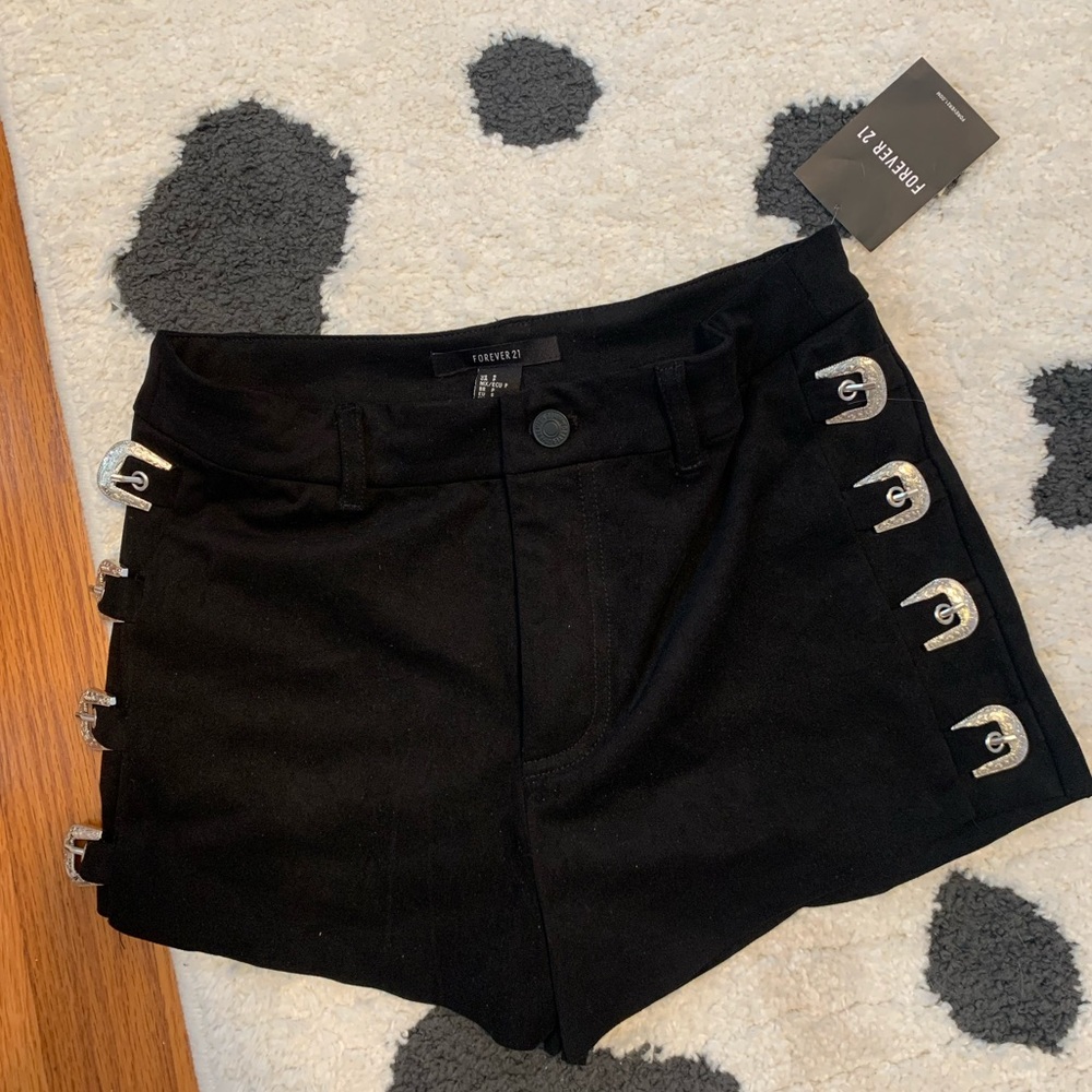 Black velvet festival shorts w buckle detail